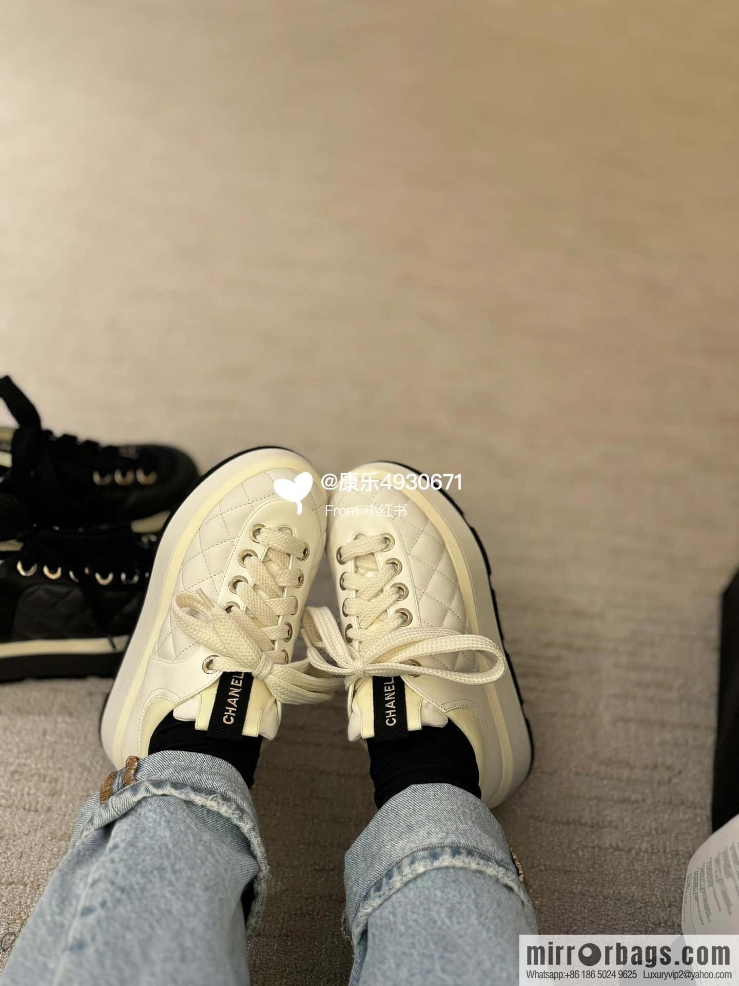 CHANEL Xiaoxiang Rhombus lambskin platform casual sneakers