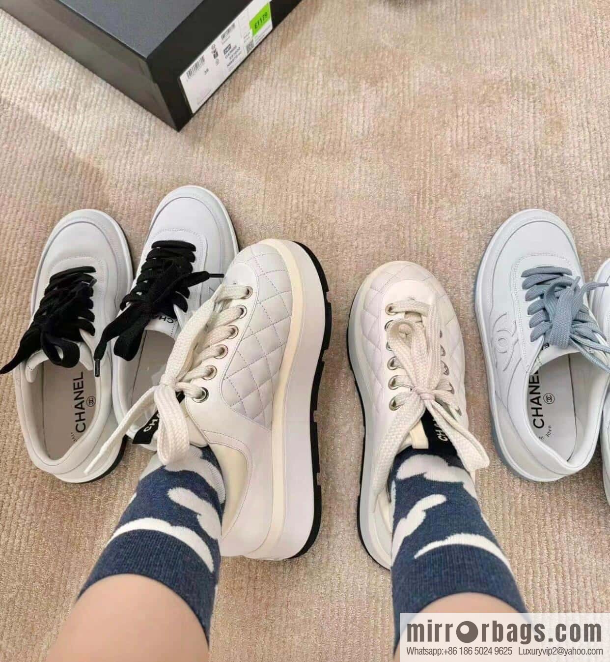 CHANEL Xiaoxiang Rhombus lambskin platform casual sneakers