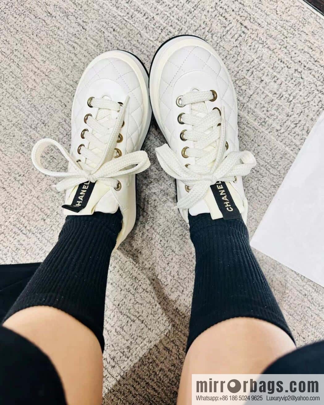 CHANEL Xiaoxiang Rhombus lambskin platform casual sneakers