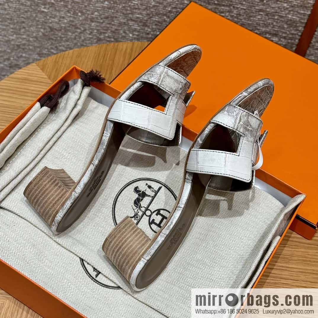 Hermès 185 Oasis High Heel Sandals, Crocodile/alligator 🐊 Himalaya/01/Himalaya