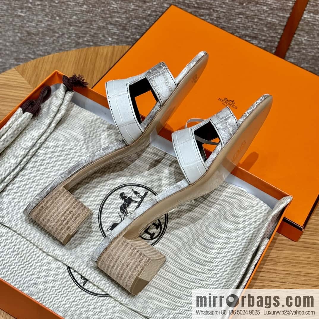 Hermès 185 Oasis High Heel Sandals, Crocodile/alligator 🐊 Himalaya/01/Himalaya