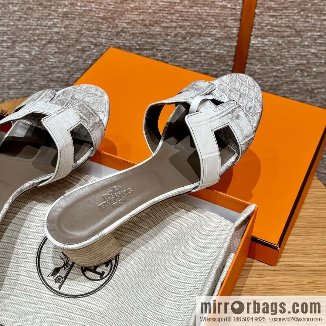 Hermès 185 Oasis High Heel Sandals, Crocodile/alligator 🐊 Himalaya/01/Himalaya