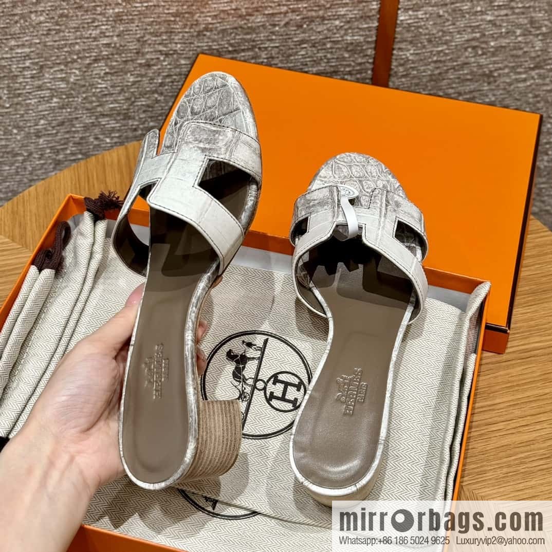 Hermès 185 Oasis High Heel Sandals, Crocodile/alligator 🐊 Himalaya/01/Himalaya