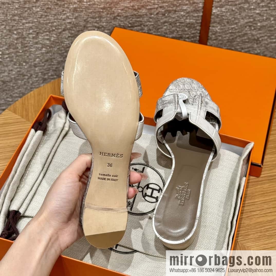 Hermès 185 Oasis High Heel Sandals, Crocodile/alligator 🐊 Himalaya/01/Himalaya