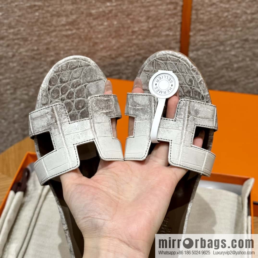 Hermès 185 Oasis High Heel Sandals, Crocodile/alligator 🐊 Himalaya/01/Himalaya