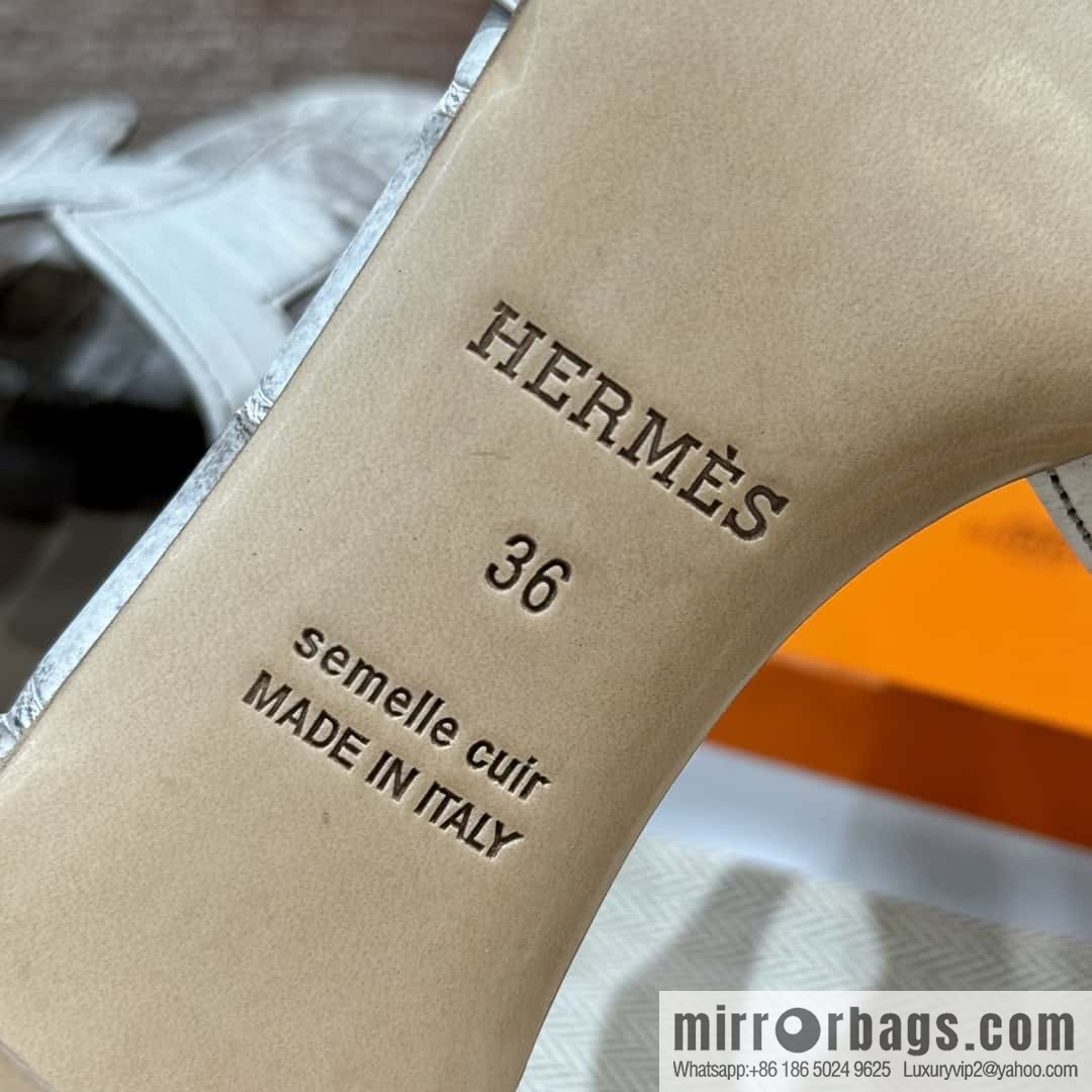 Hermès 185 Oasis High Heel Sandals, Crocodile/alligator 🐊 Himalaya/01/Himalaya