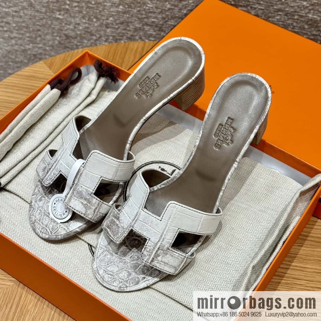 Hermès 185 Oasis High Heel Sandals, Crocodile/alligator 🐊 Himalaya/01/Himalaya