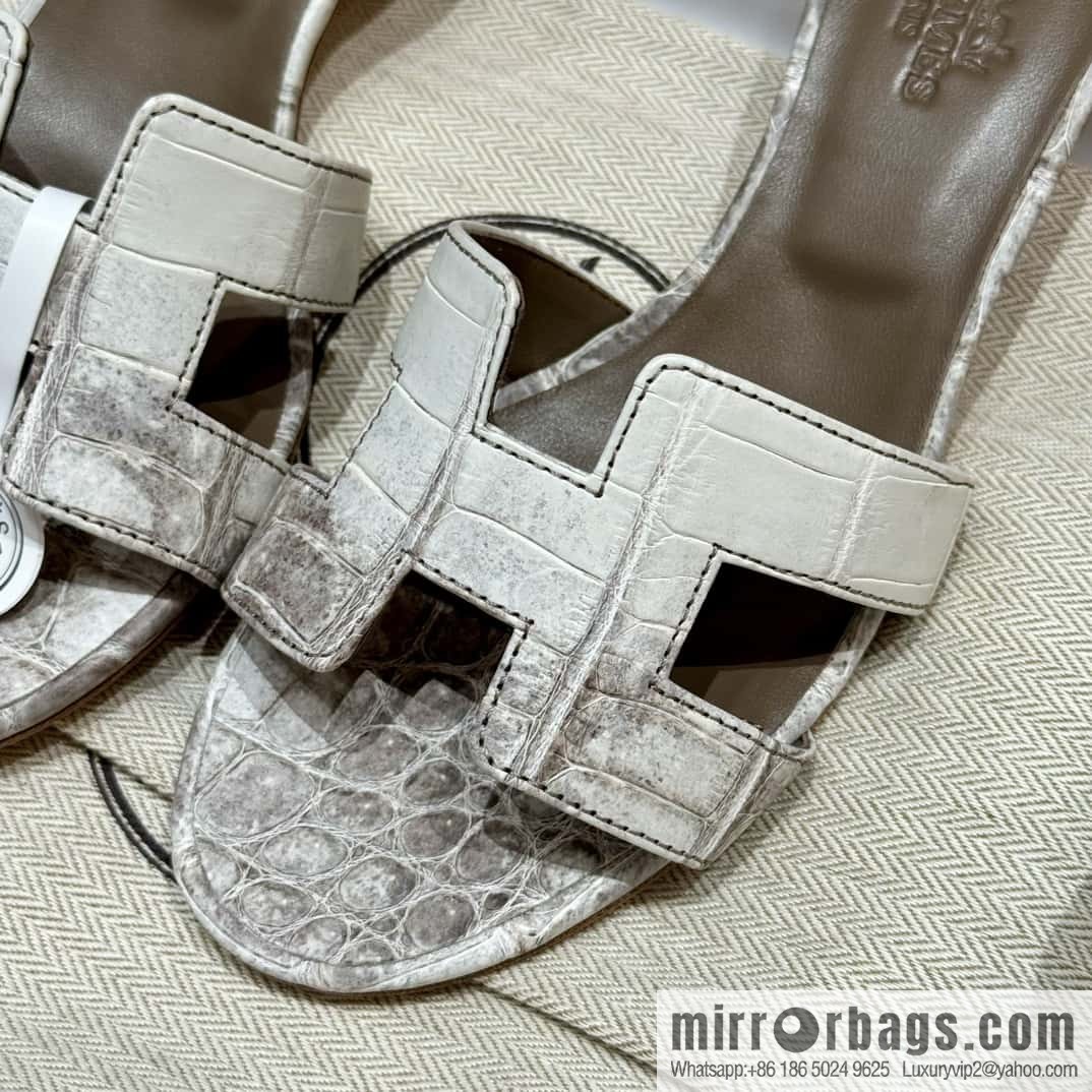 Hermès 185 Oasis High Heel Sandals, Crocodile/alligator 🐊 Himalaya/01/Himalaya
