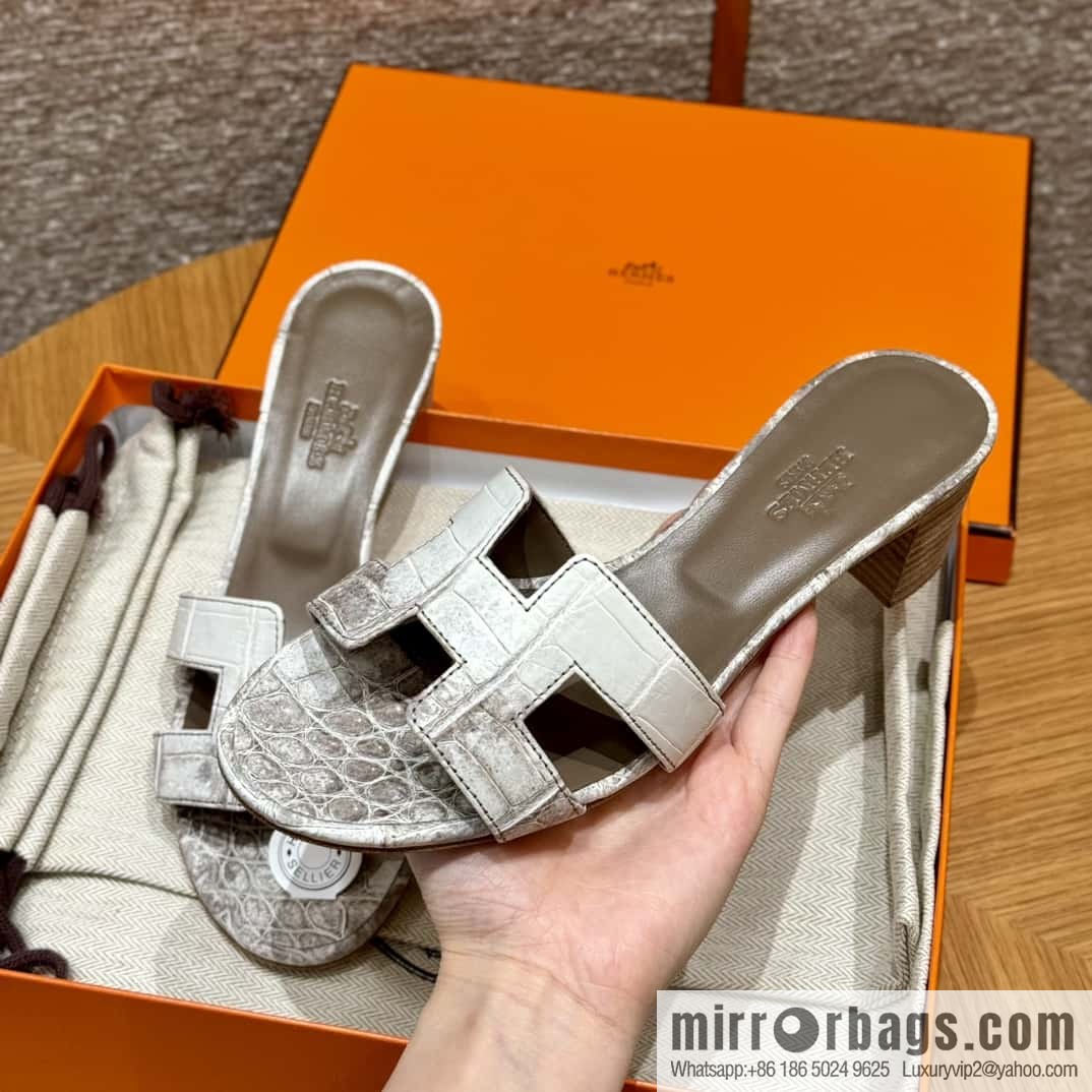Hermès 185 Oasis High Heel Sandals, Crocodile/alligator 🐊 Himalaya/01/Himalaya