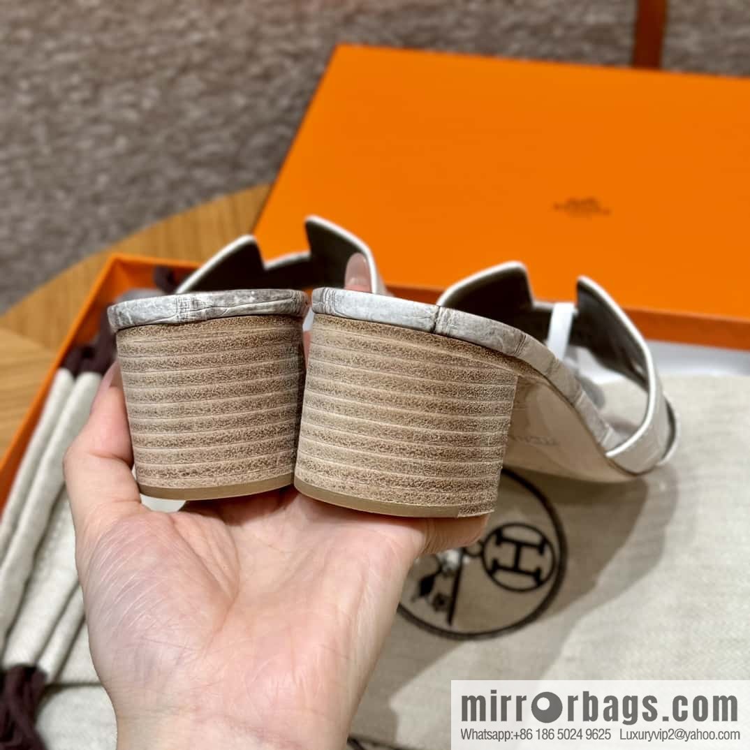 Hermès 185 Oasis High Heel Sandals, Crocodile/alligator 🐊 Himalaya/01/Himalaya