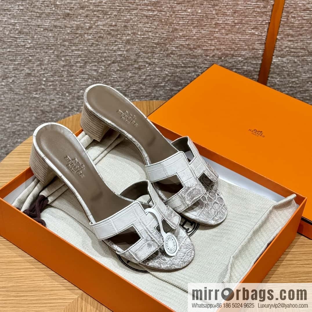 Hermès 185 Oasis High Heel Sandals, Crocodile/alligator 🐊 Himalaya/01/Himalaya