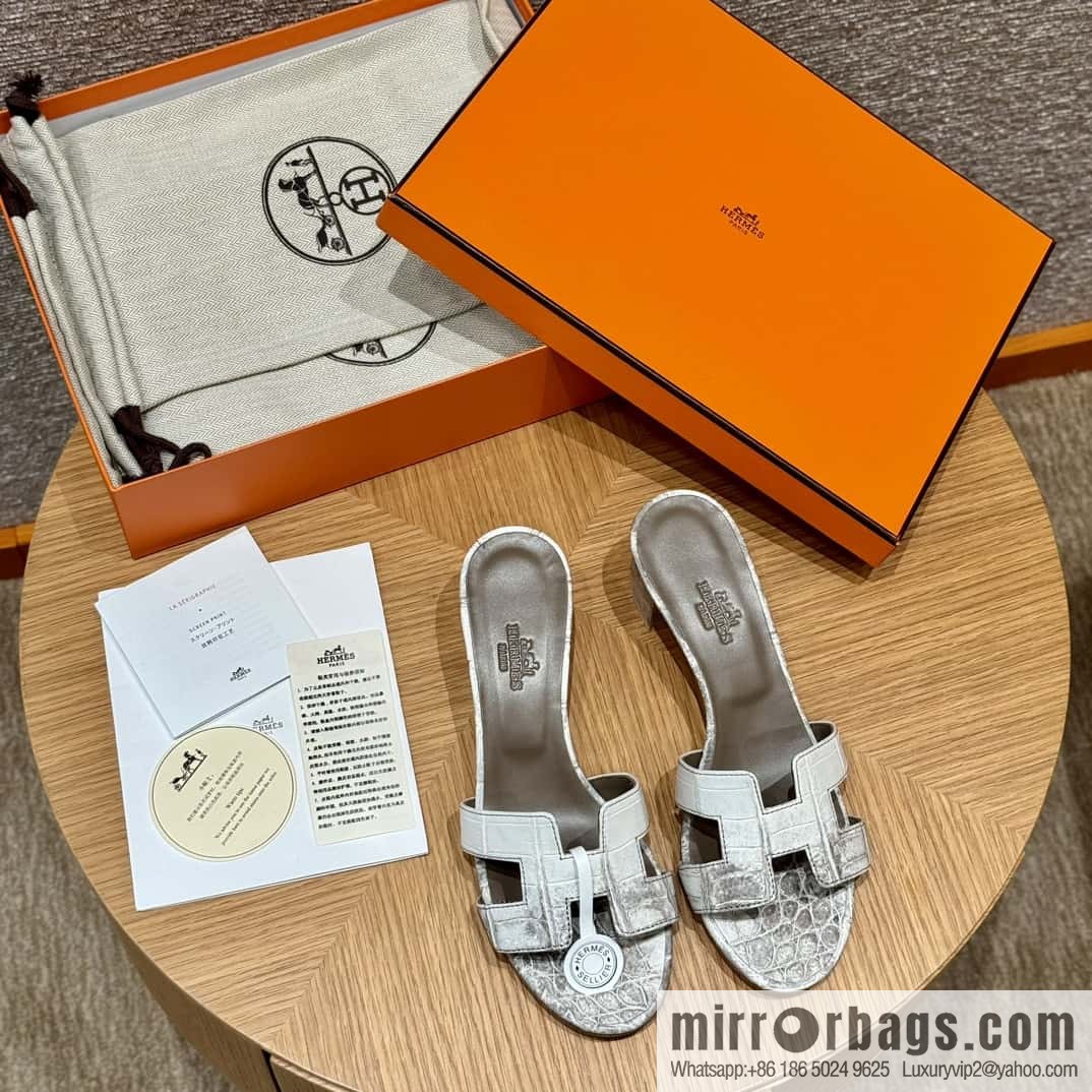 Hermès 185 Oasis High Heel Sandals, Crocodile/alligator 🐊 Himalaya/01/Himalaya