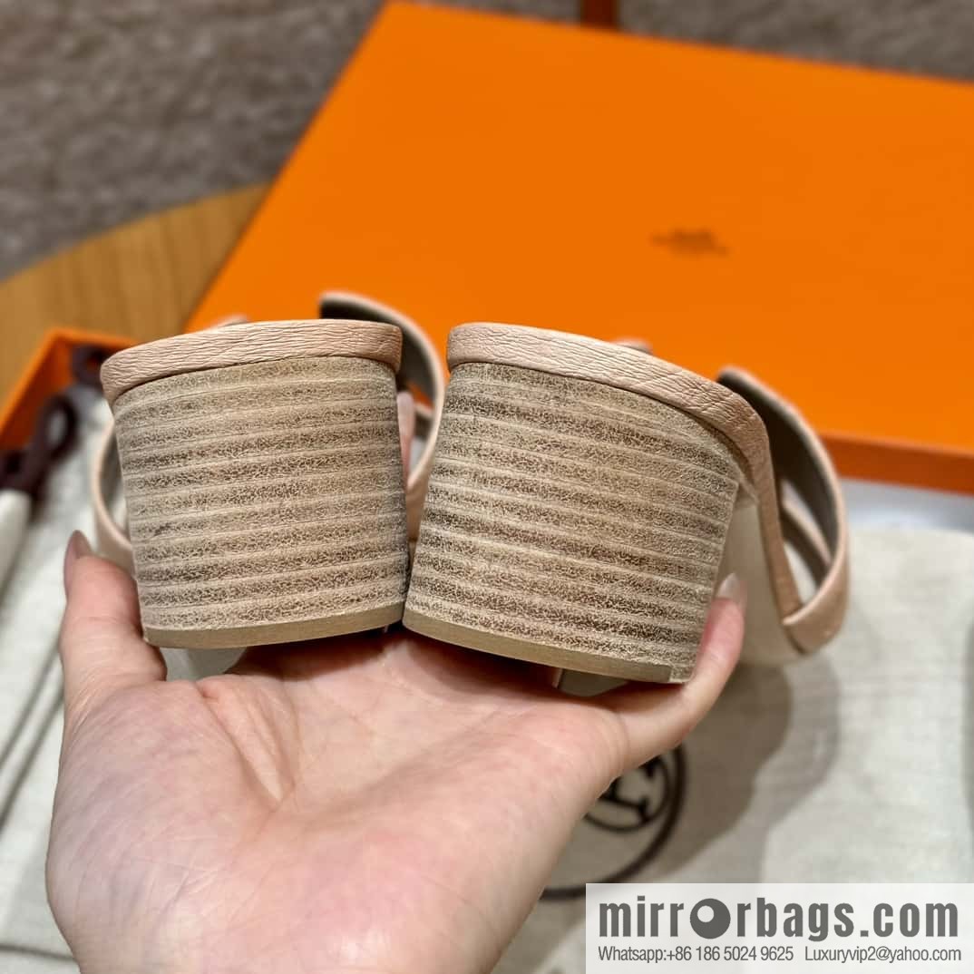 Hermès 185 Oasis high-heeled sandals, ostrich 🐦/Ostrich rose powder/Rose powder