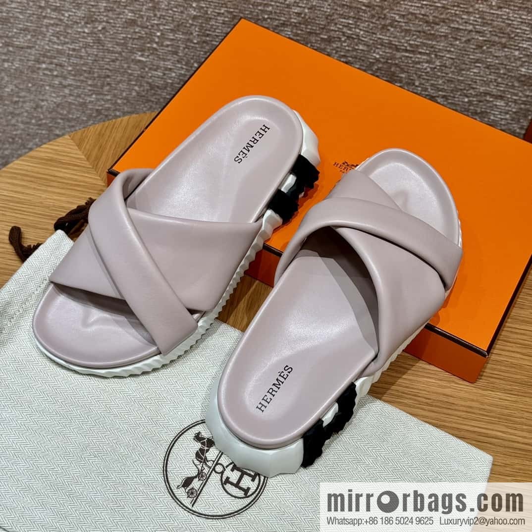 Hermès 086/Infra/Sports slippers, lambskin/lambskin ceramic powder/94/Terre Cuite