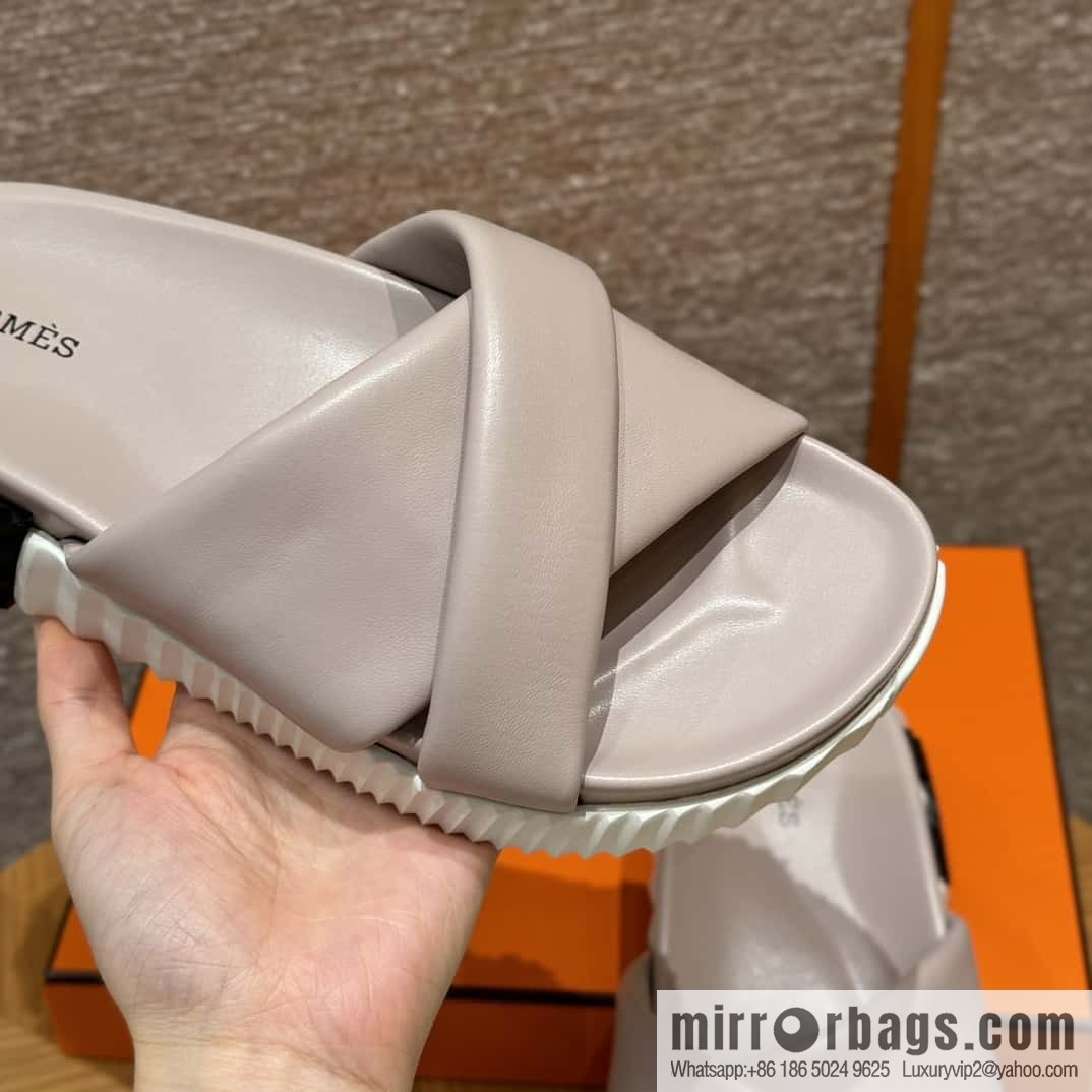 Hermès 086/Infra/Sports slippers, lambskin/lambskin ceramic powder/94/Terre Cuite