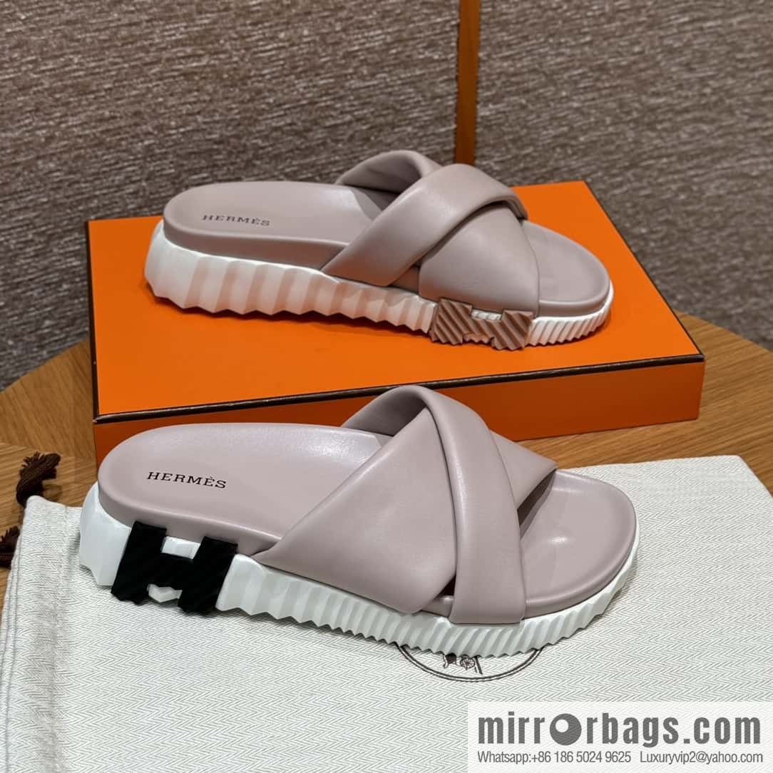 Hermès 086/Infra/Sports slippers, lambskin/lambskin ceramic powder/94/Terre Cuite