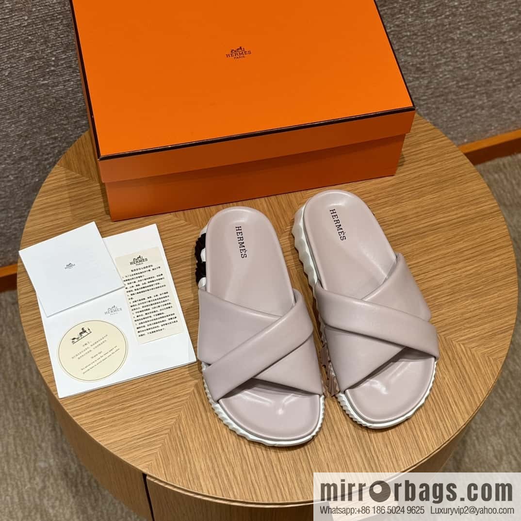 Hermès 086/Infra/Sports slippers, lambskin/lambskin ceramic powder/94/Terre Cuite