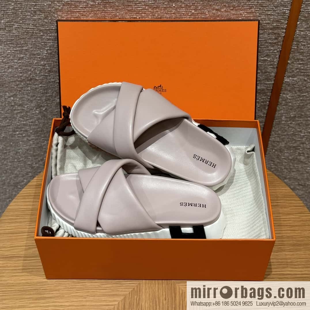 Hermès 086/Infra/Sports slippers, lambskin/lambskin ceramic powder/94/Terre Cuite