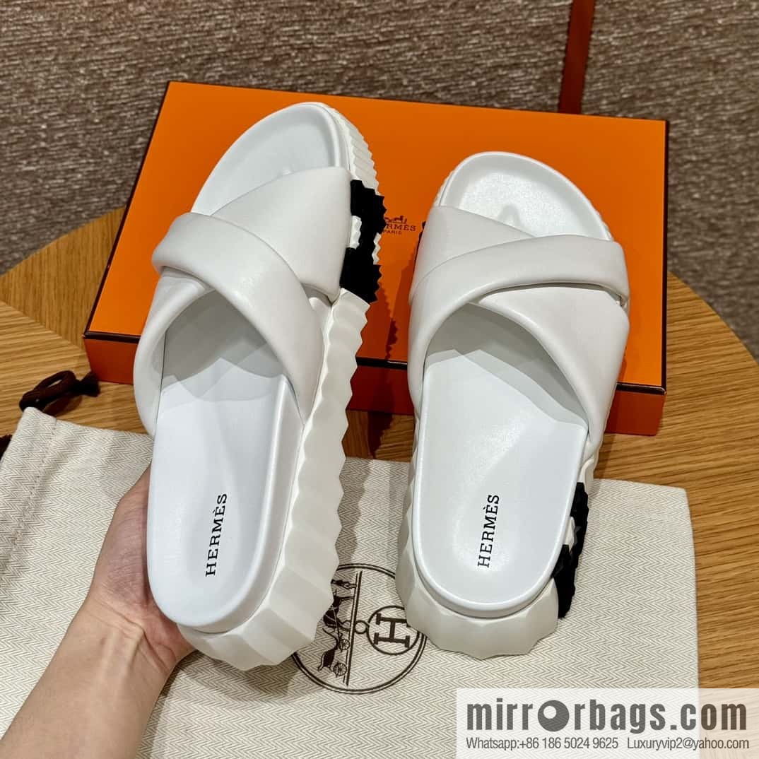 Hermès 086/Infra/Sports slippers, lambskin/pure white/01/Blanc