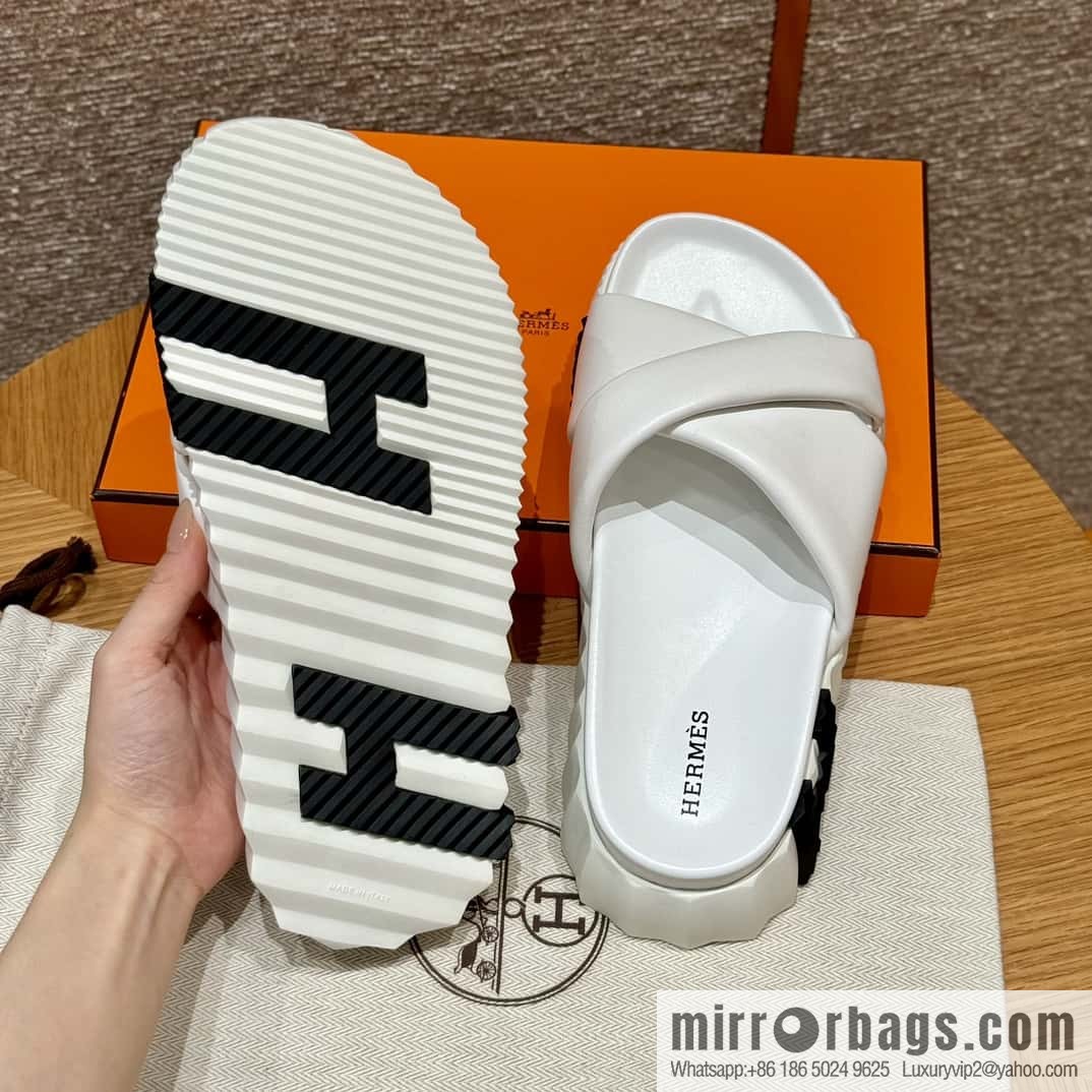 Hermès 086/Infra/Sports slippers, lambskin/pure white/01/Blanc