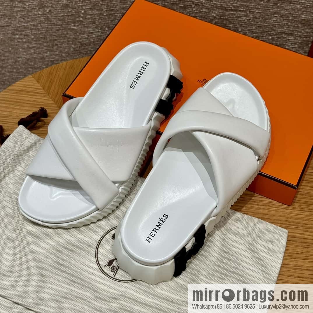 Hermès 086/Infra/Sports slippers, lambskin/pure white/01/Blanc