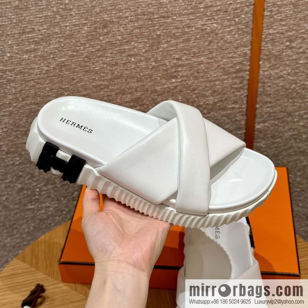 Hermès 086/Infra/Sports slippers, lambskin/pure white/01/Blanc