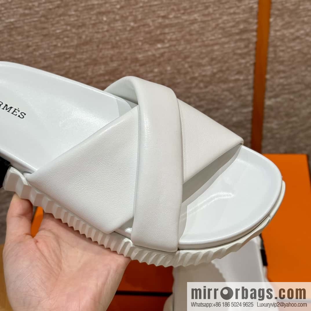 Hermès 086/Infra/Sports slippers, lambskin/pure white/01/Blanc