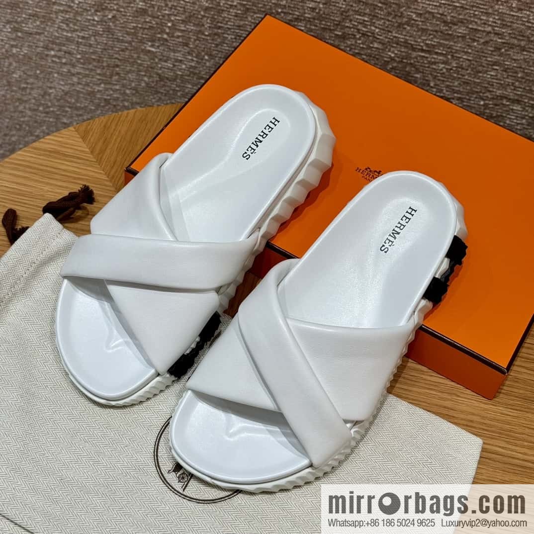 Hermès 086/Infra/Sports slippers, lambskin/pure white/01/Blanc