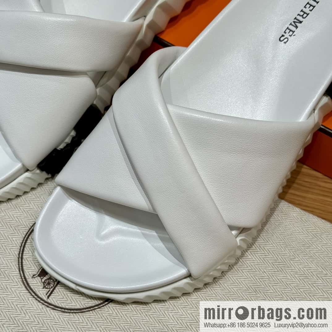 Hermès 086/Infra/Sports slippers, lambskin/pure white/01/Blanc