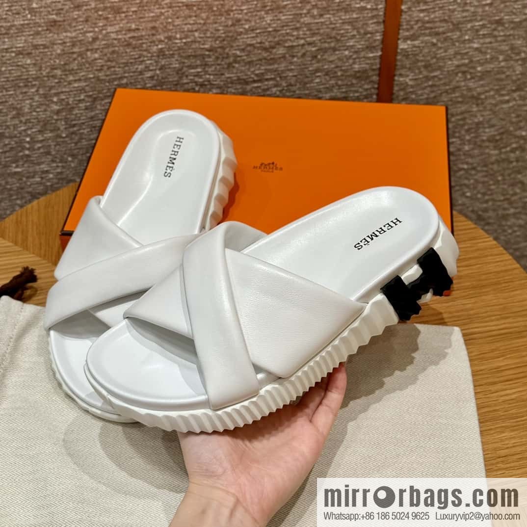 Hermès 086/Infra/Sports slippers, lambskin/pure white/01/Blanc