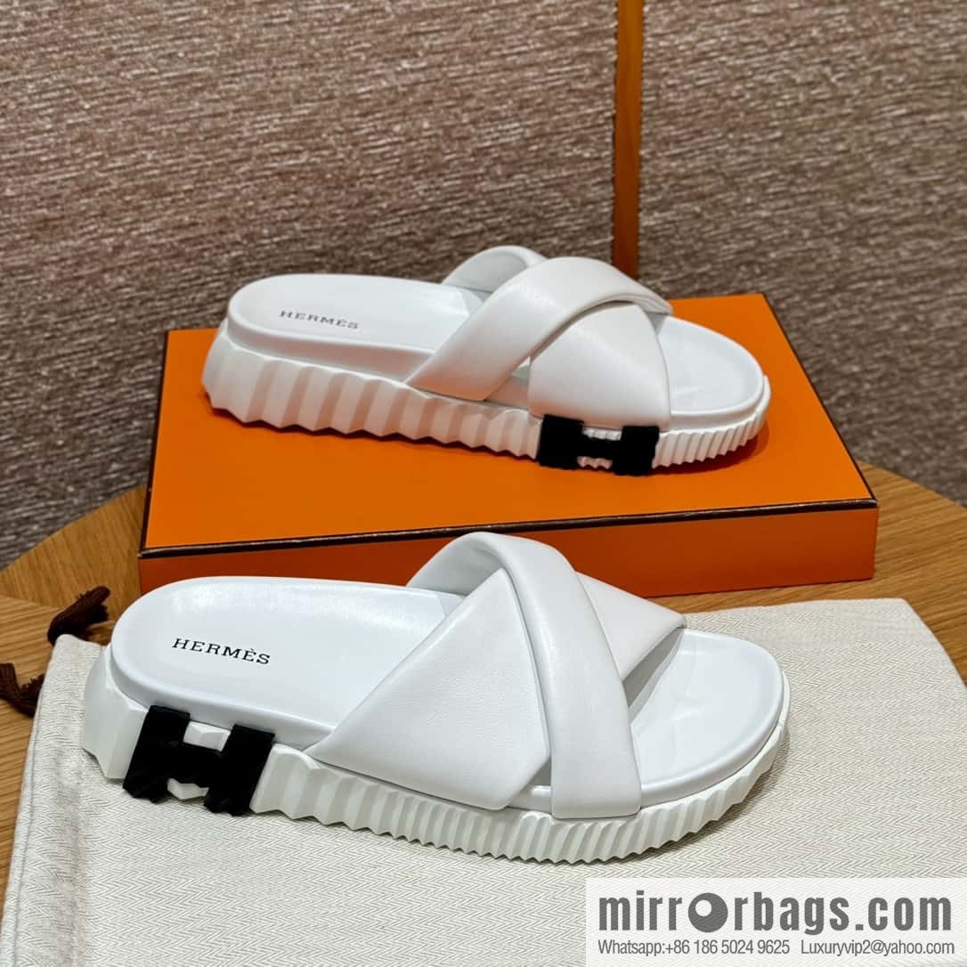 Hermès 086/Infra/Sports slippers, lambskin/pure white/01/Blanc