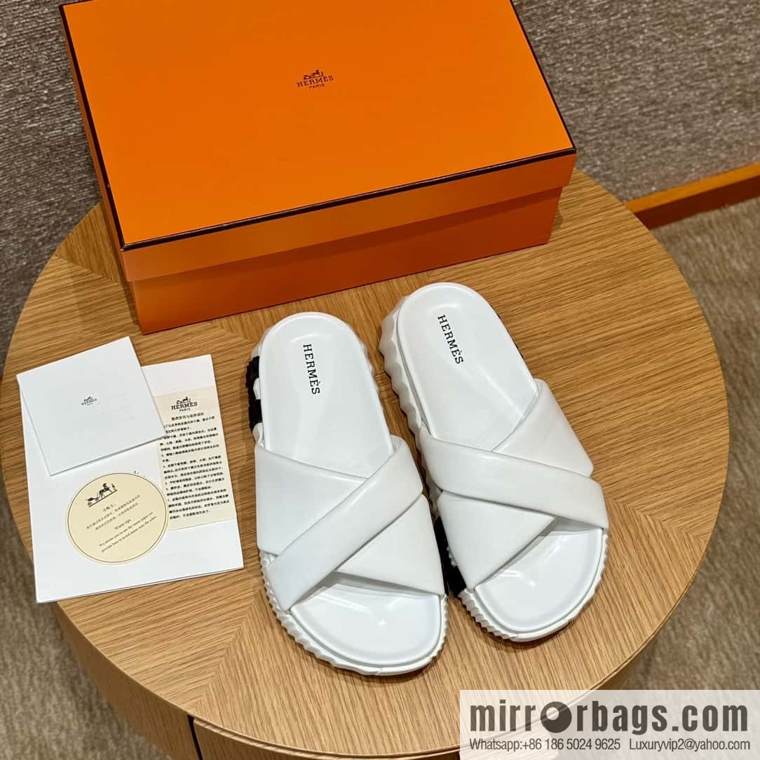 Hermès 086/Infra/Sports slippers, lambskin/pure white/01/Blanc