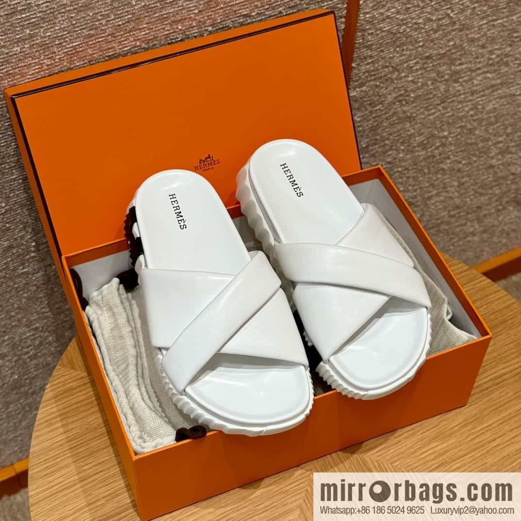 Hermès 086/Infra/Sports slippers, lambskin/pure white/01/Blanc