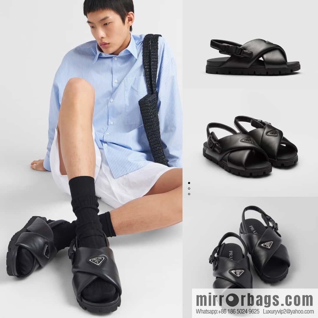 💋💍P new Prada * Prada, new men's soft sheepskin sandals slippers