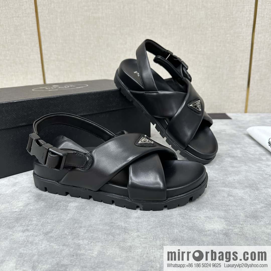 💋💍P new Prada * Prada, new men's soft sheepskin sandals slippers