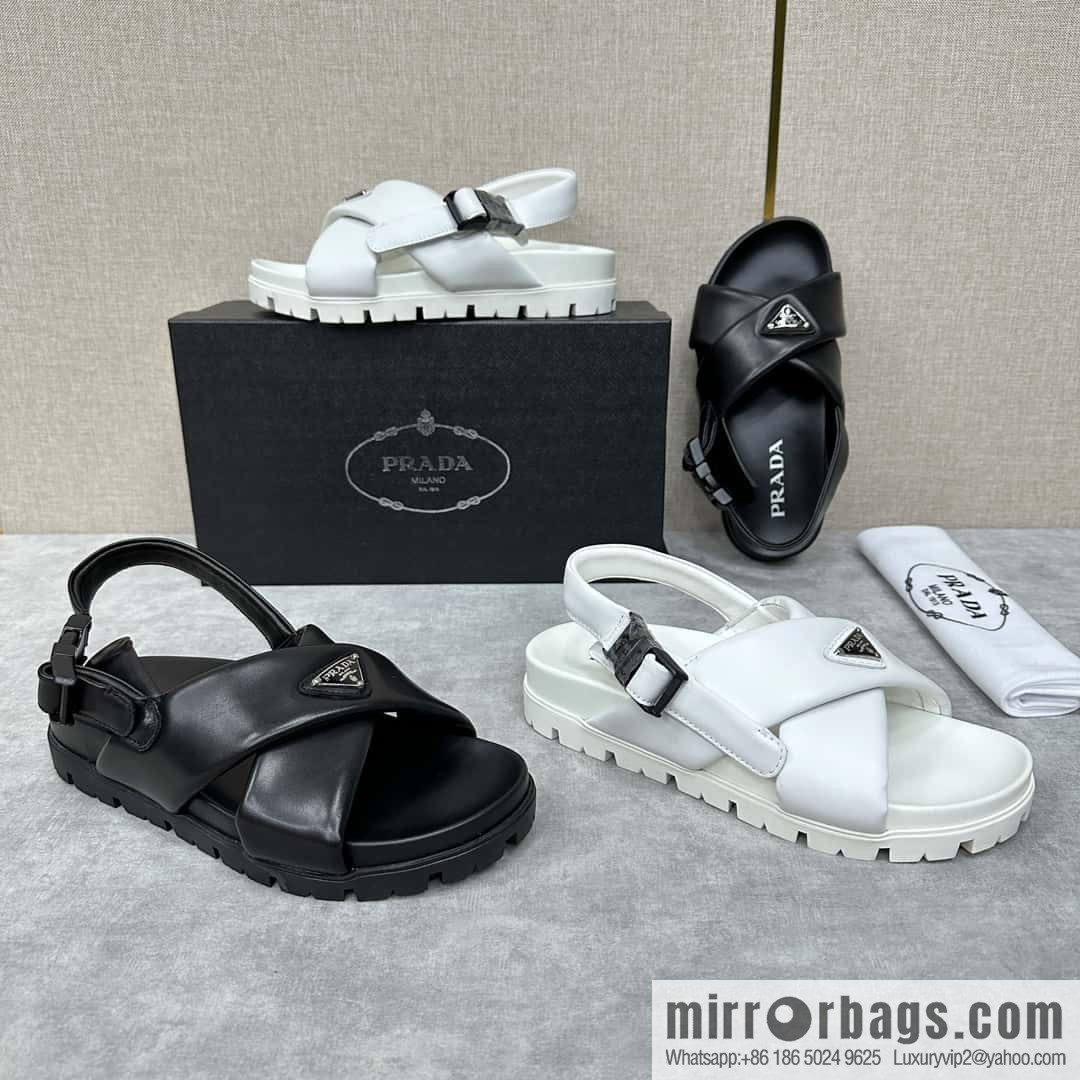 💋💍P new Prada * Prada, new men's soft sheepskin sandals slippers