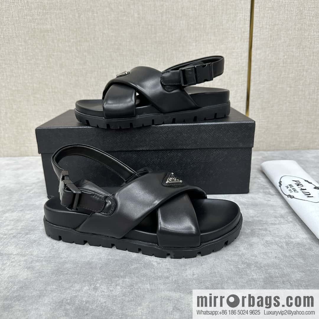 💋💍P new Prada * Prada, new men's soft sheepskin sandals slippers