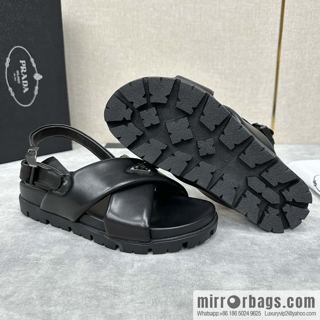 💋💍P new Prada * Prada, new men's soft sheepskin sandals slippers