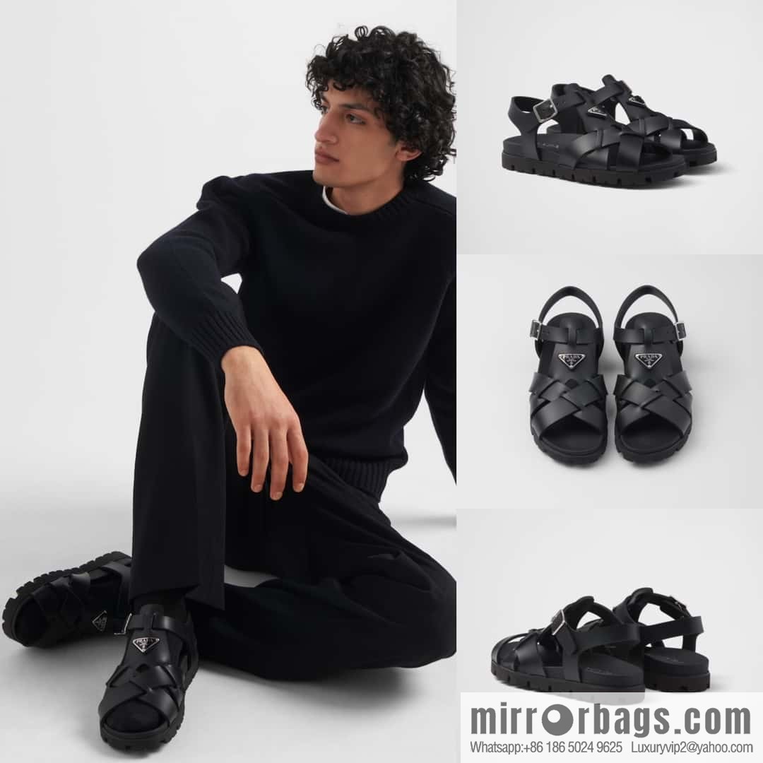 💋💍P's new Prada * Prada-da, new men's leather cross-woven sandals