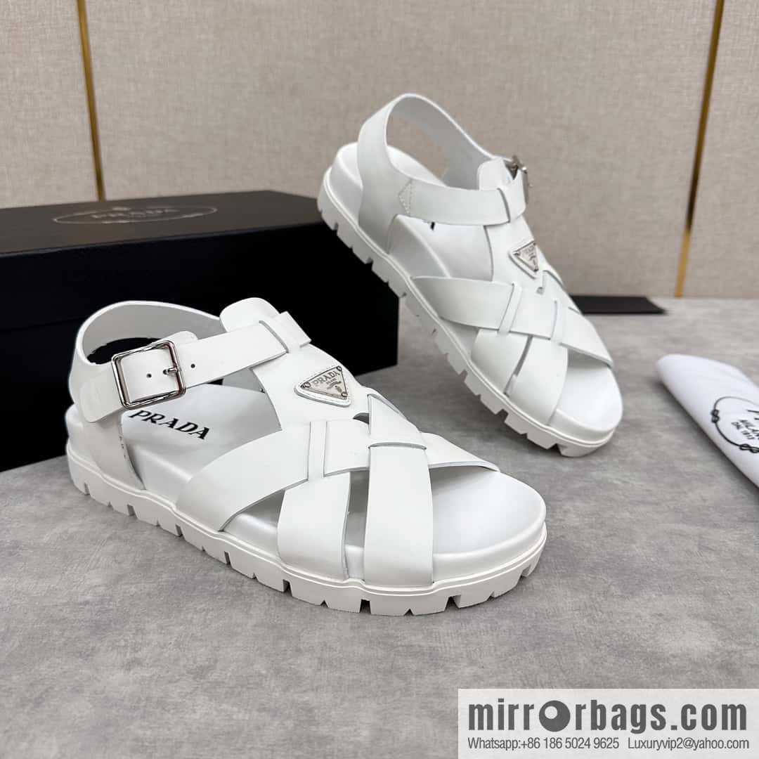 💋💍P's new Prada * Prada-da, new men's leather cross-woven sandals