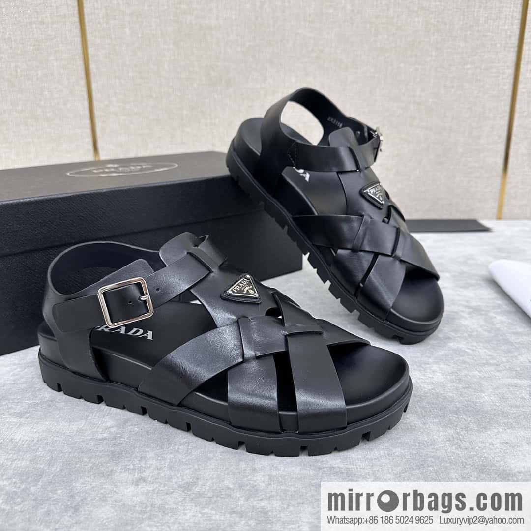 💋💍P's new Prada * Prada-da, new men's leather cross-woven sandals