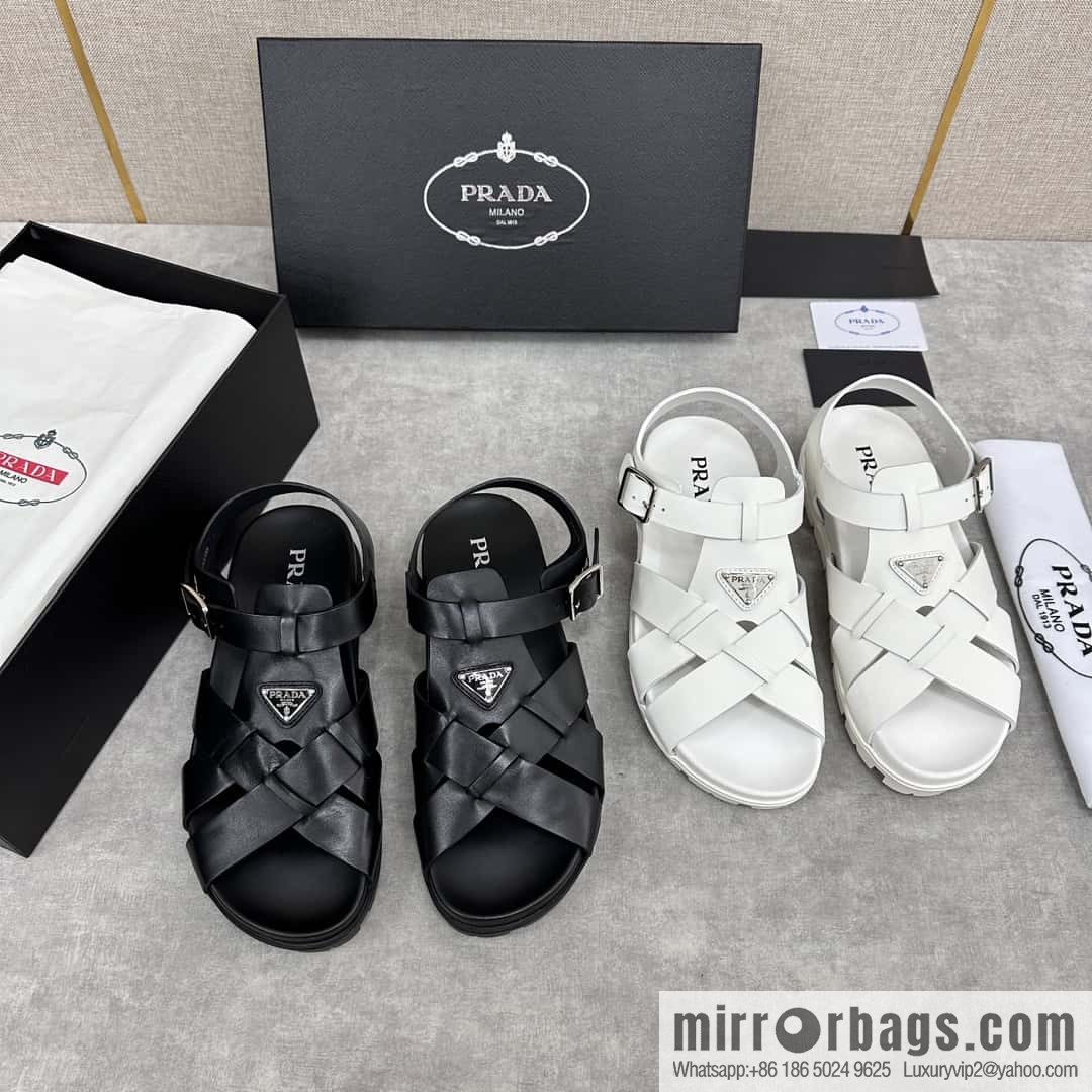 💋💍P's new Prada * Prada-da, new men's leather cross-woven sandals