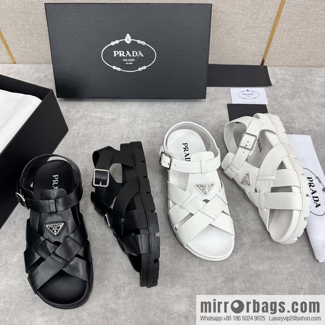 💋💍P's new Prada * Prada-da, new men's leather cross-woven sandals