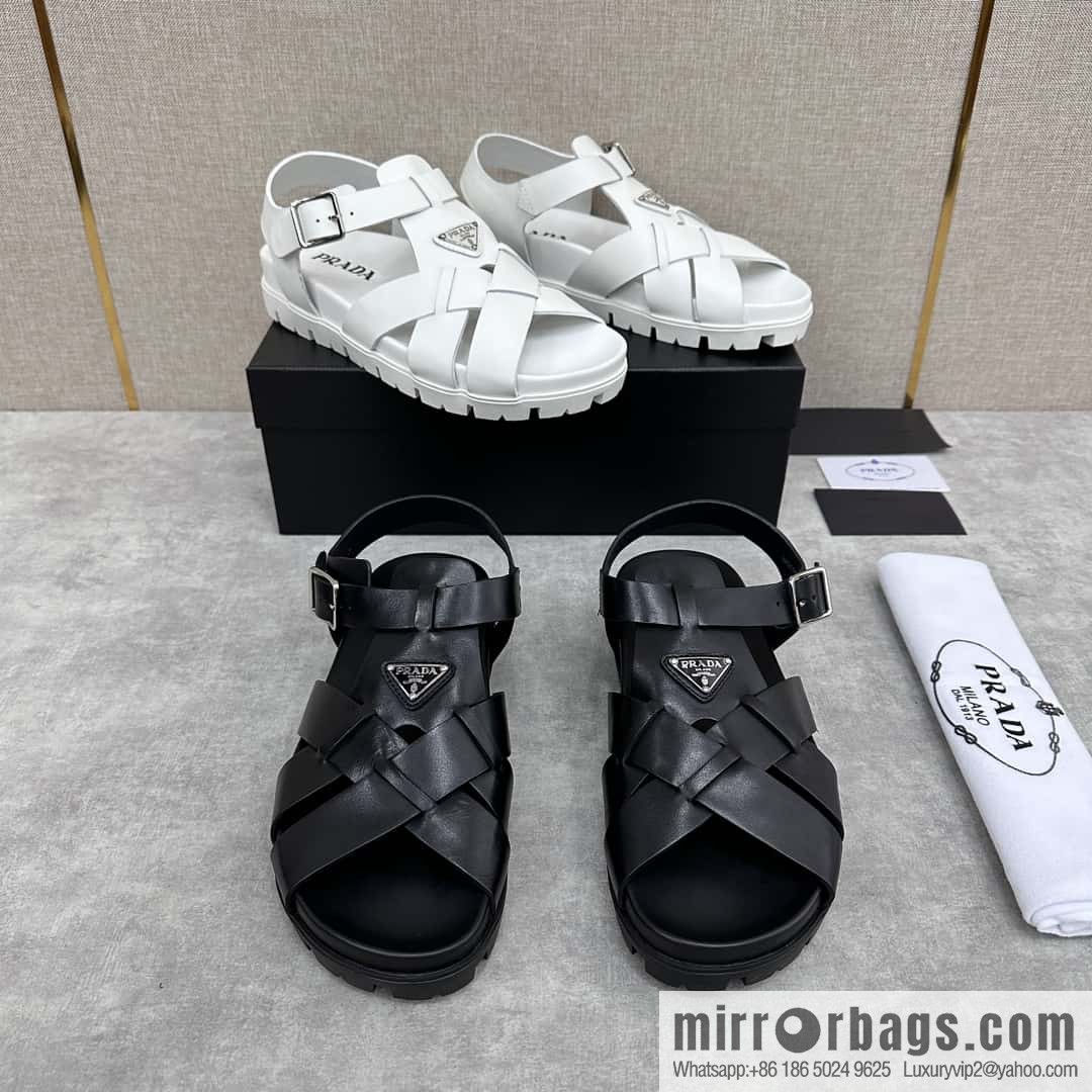 💋💍P's new Prada * Prada-da, new men's leather cross-woven sandals