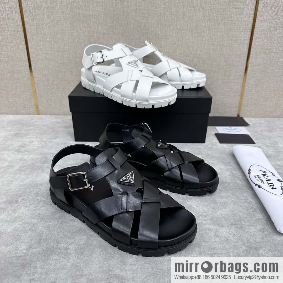💋💍P's new Prada * Prada-da, new men's leather cross-woven sandals
