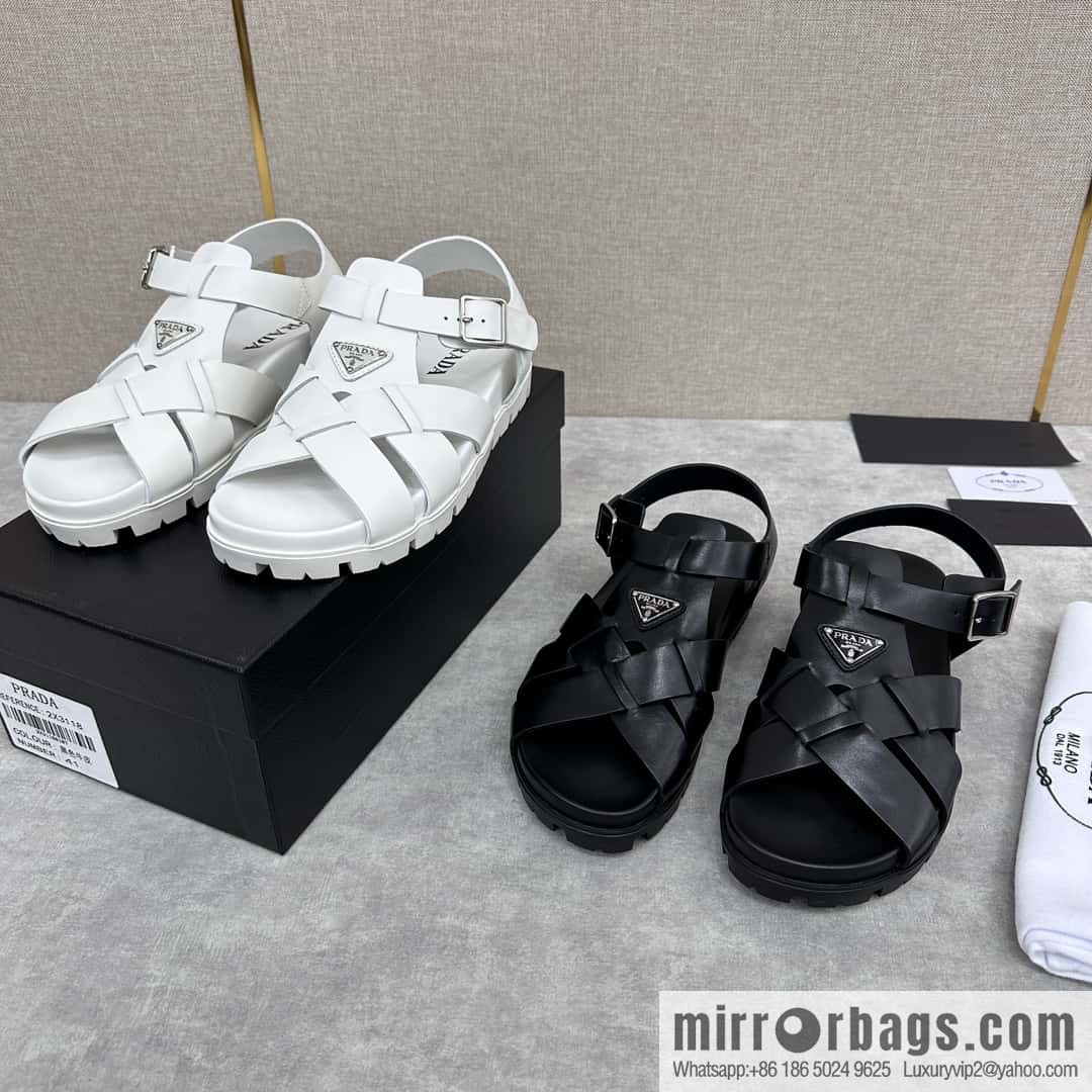 💋💍P's new Prada * Prada-da, new men's leather cross-woven sandals