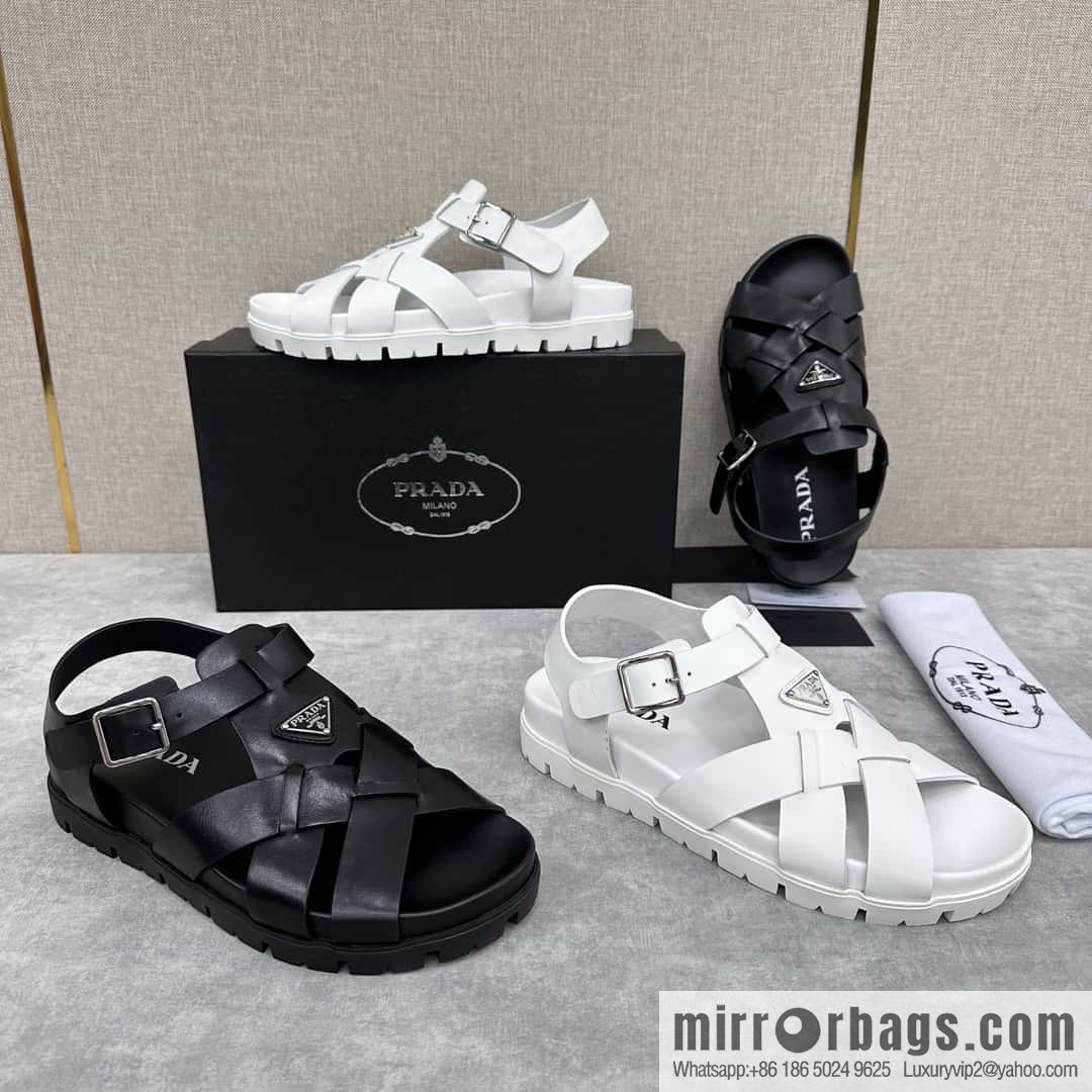 💋💍P's new Prada * Prada-da, new men's leather cross-woven sandals