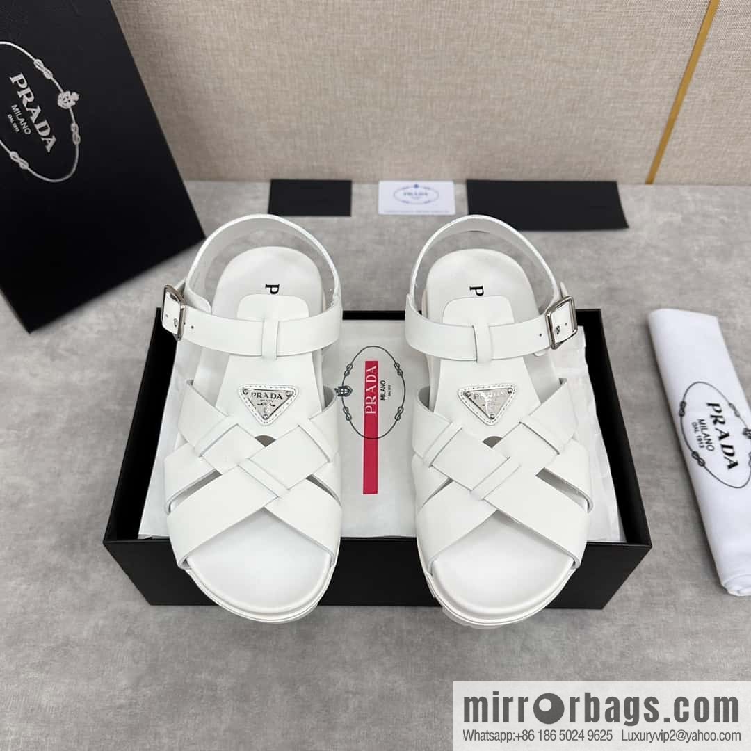 💋💍P's new Prada * Prada-da, new men's leather cross-woven sandals