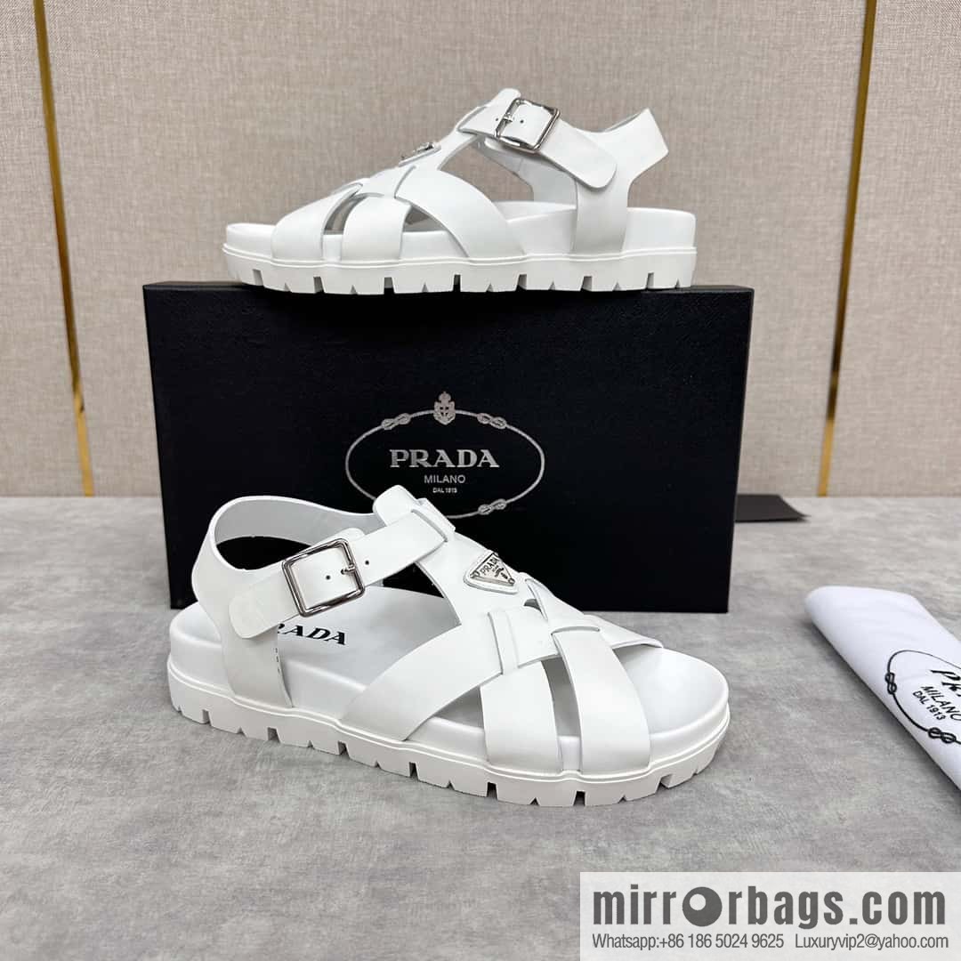 💋💍P's new Prada * Prada-da, new men's leather cross-woven sandals