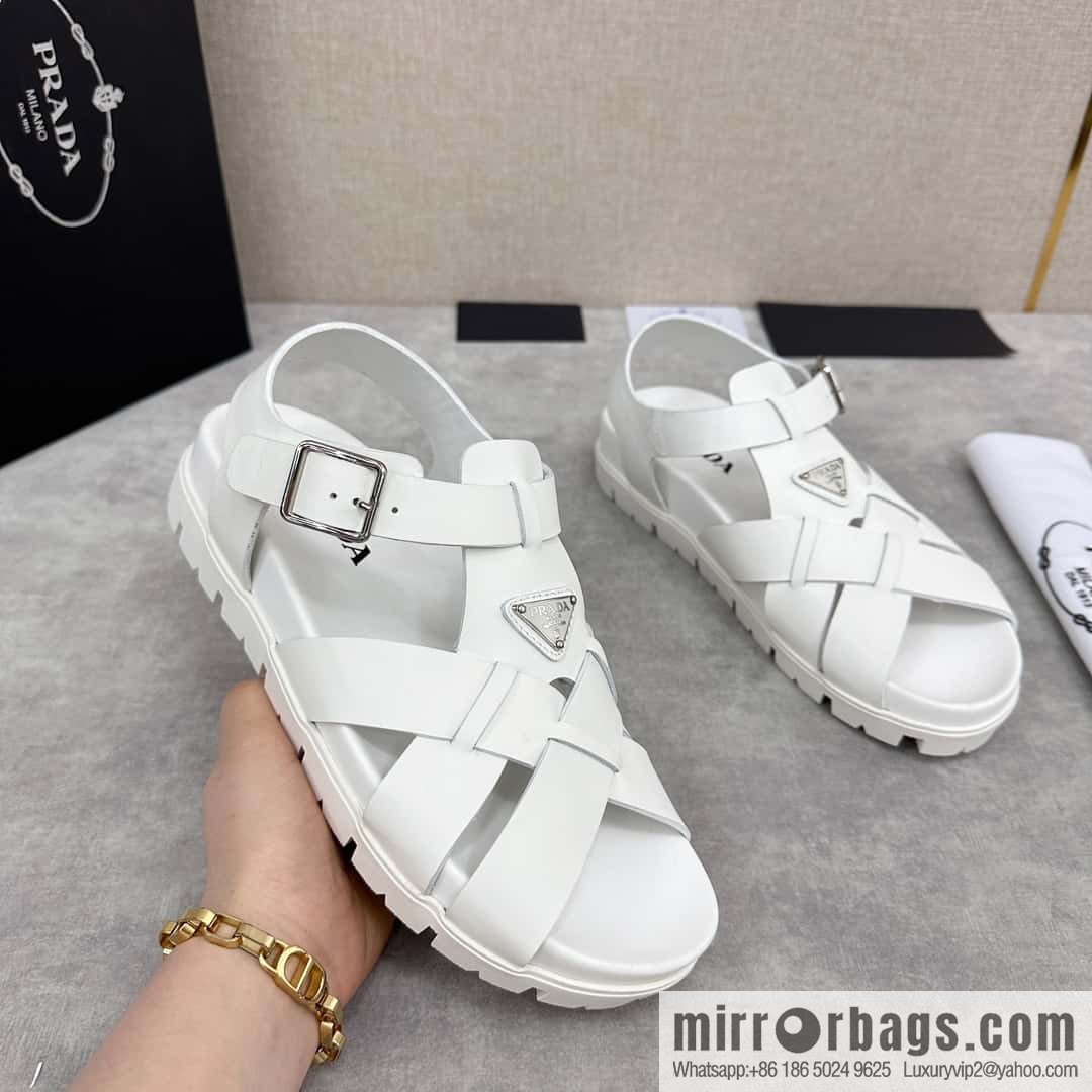 💋💍P's new Prada * Prada-da, new men's leather cross-woven sandals